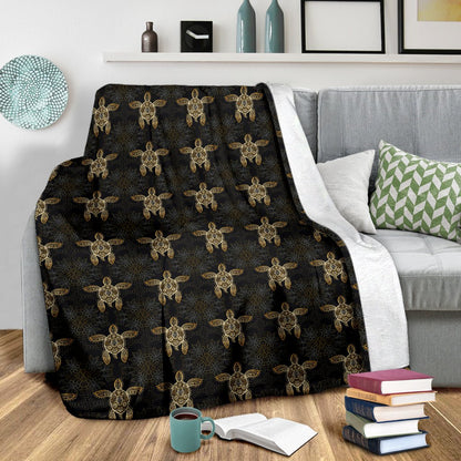 Gold Tribal Turtle Polynesian Design Fleece Blanket