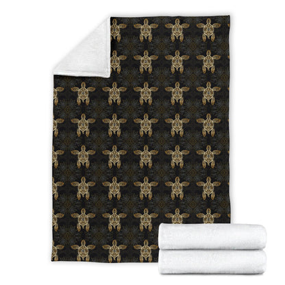 Gold Tribal Turtle Polynesian Design Fleece Blanket