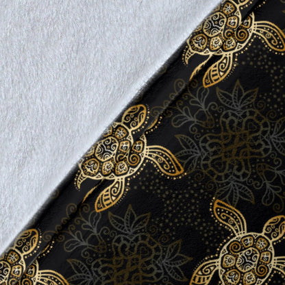 Gold Tribal Turtle Polynesian Design Fleece Blanket