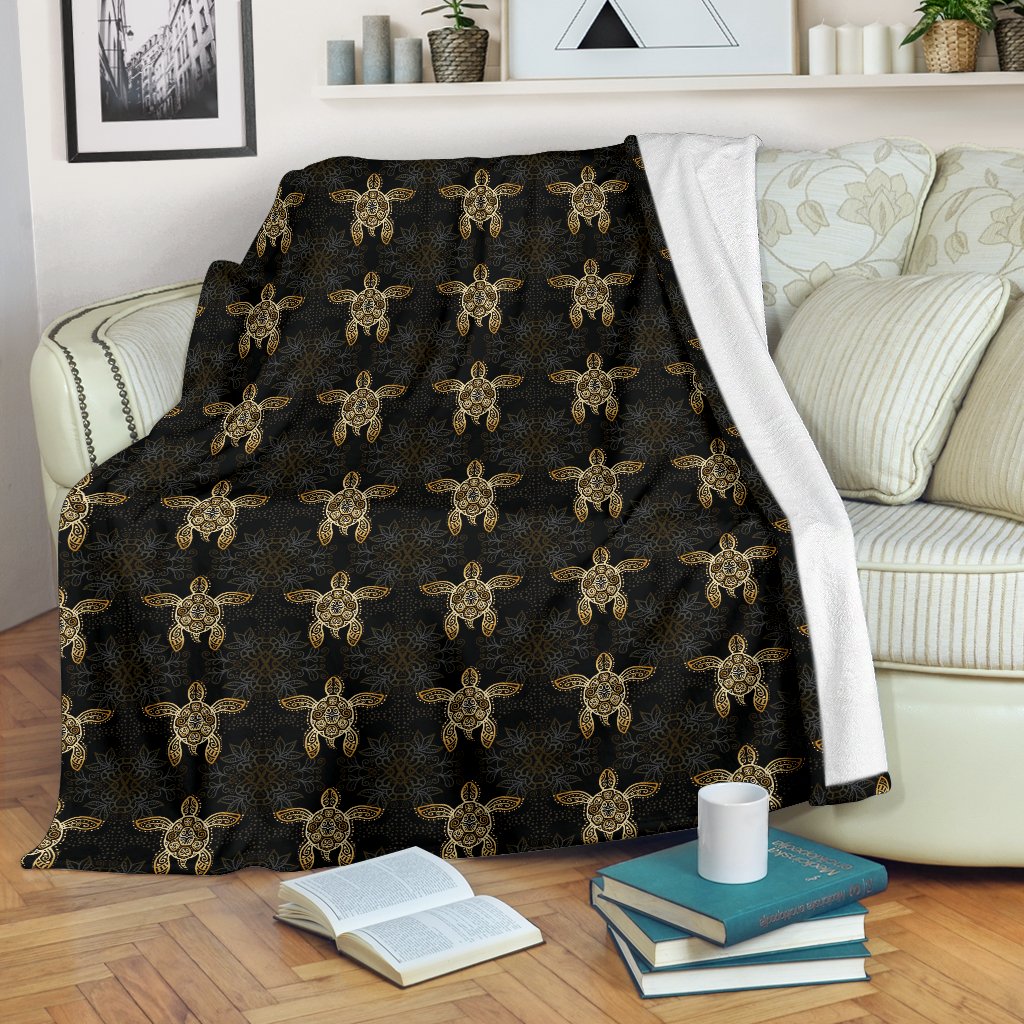 Gold Tribal Turtle Polynesian Design Fleece Blanket