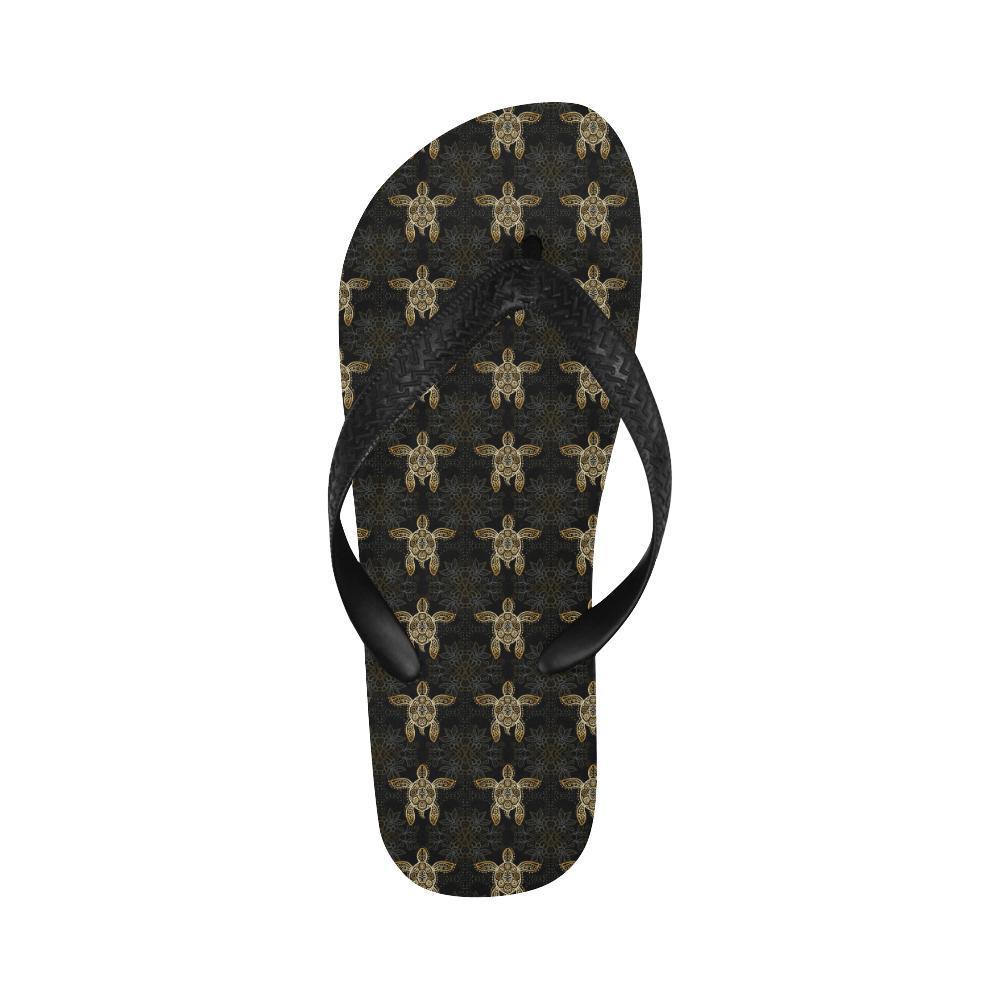 Gold Tribal Turtle Polynesian Design Flip Flops-JTAMIGO.COM
