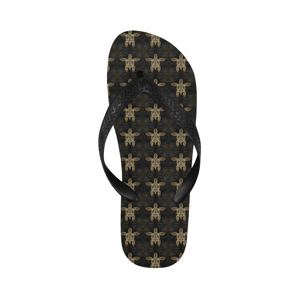 Gold Tribal Turtle Polynesian Design Flip Flops-JTAMIGO.COM