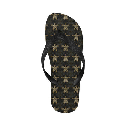 Gold Tribal Turtle Polynesian Design Flip Flops-JTAMIGO.COM