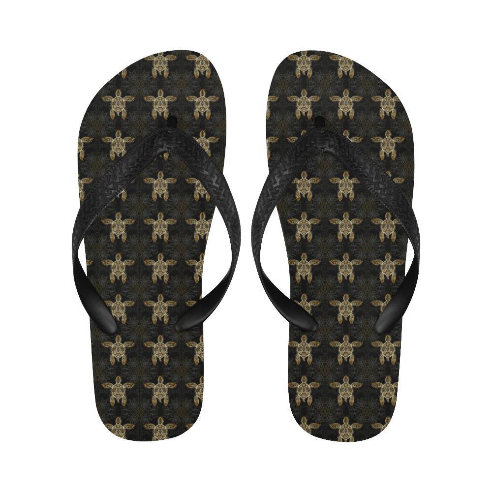 Gold Tribal Turtle Polynesian Design Flip Flops-JTAMIGO.COM