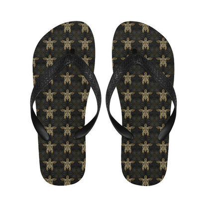 Gold Tribal Turtle Polynesian Design Flip Flops-JTAMIGO.COM