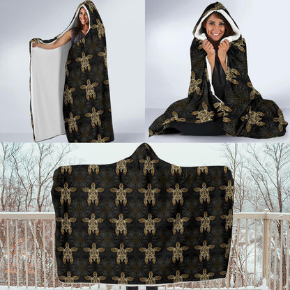 Gold Tribal Turtle Polynesian Design Hooded Blanket-JTAMIGO.COM