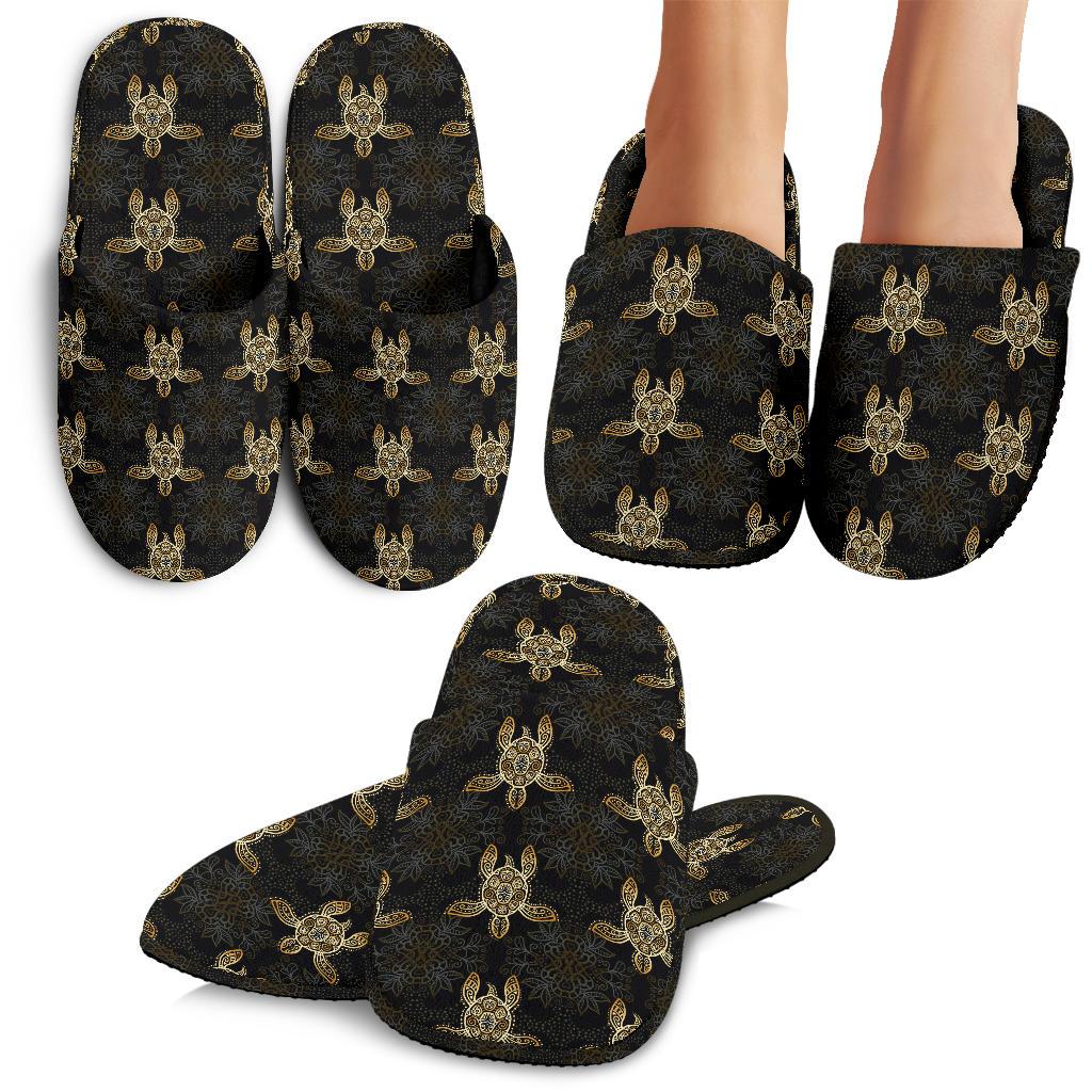 Gold Tribal Turtle Polynesian Design House Slippers