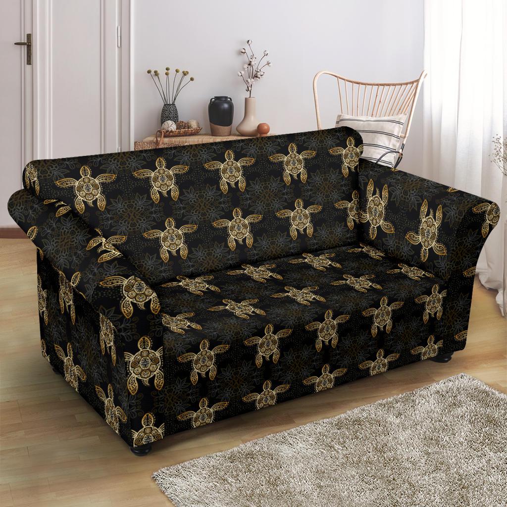 Gold Tribal Turtle Polynesian Design Loveseat Slipcover-JTAMIGO.COM