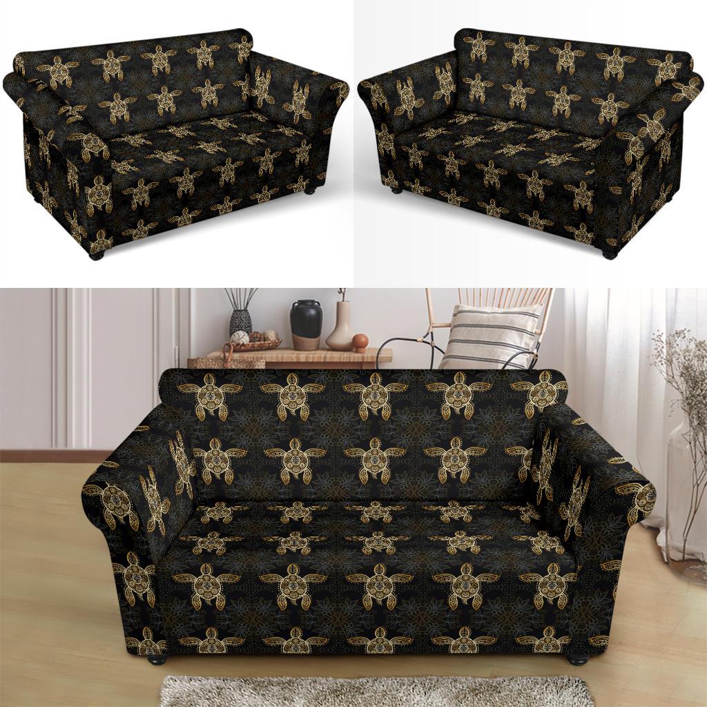 Gold Tribal Turtle Polynesian Design Loveseat Slipcover-JTAMIGO.COM