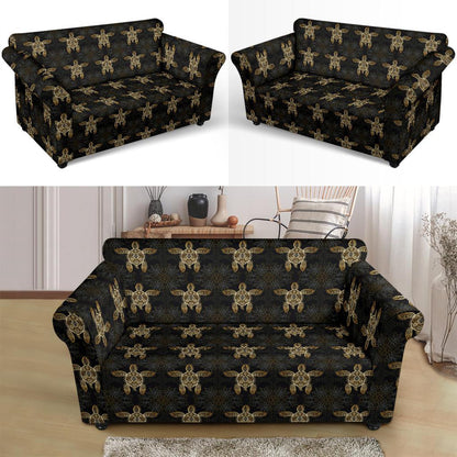 Gold Tribal Turtle Polynesian Design Loveseat Slipcover-JTAMIGO.COM