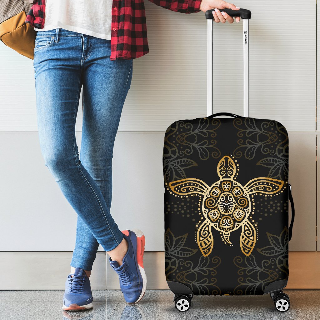 Gold Tribal Turtle Polynesian Design Luggage Cover Protector