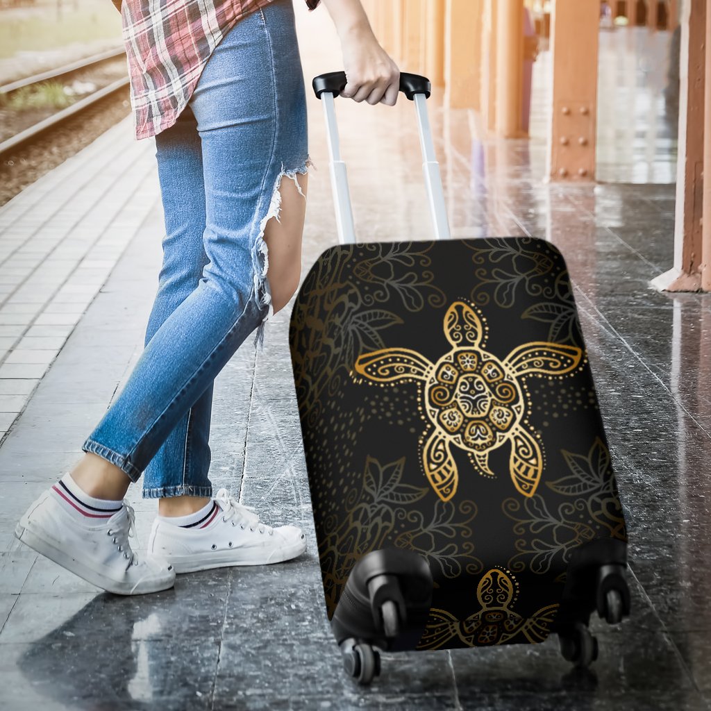 Gold Tribal Turtle Polynesian Design Luggage Cover Protector
