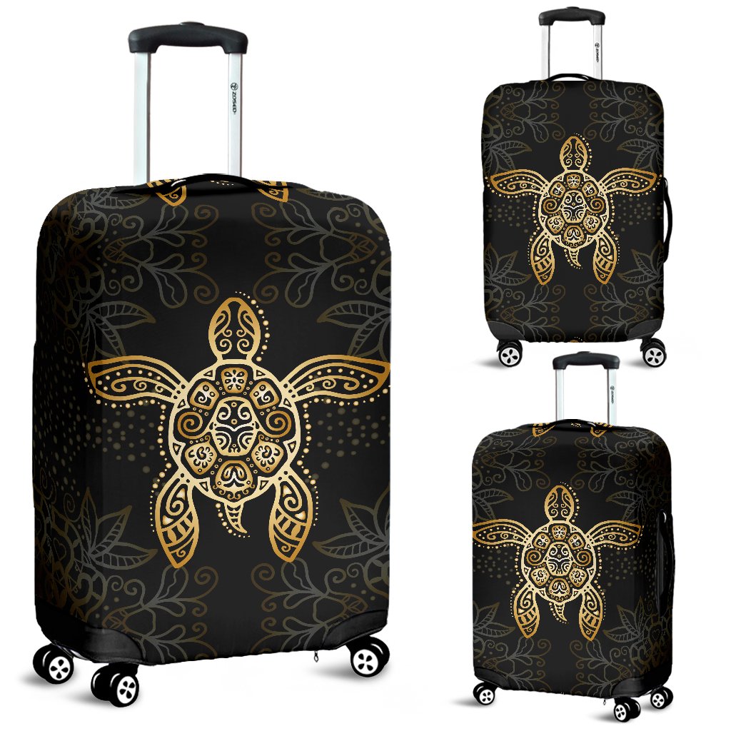 Gold Tribal Turtle Polynesian Design Luggage Cover Protector