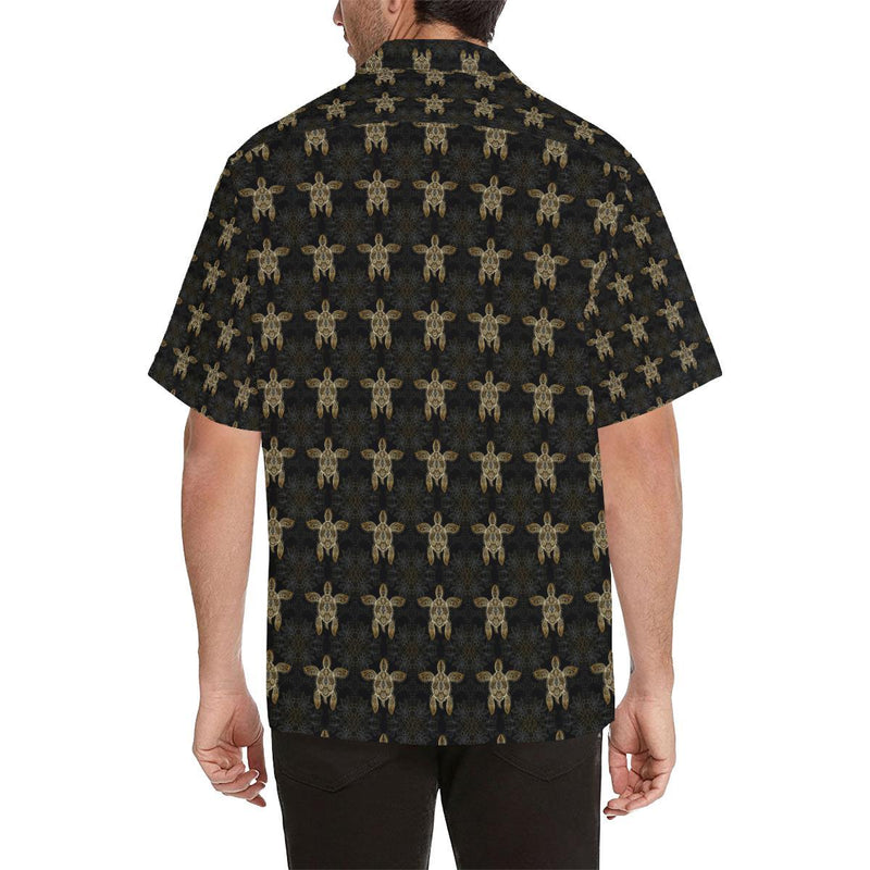 Gold Tribal Turtle Polynesian Design Men Aloha Hawaiian Shirt