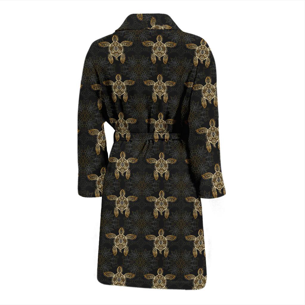 Gold Tribal Turtle Polynesian Design Men Bath Robe-JTAMIGO.COM