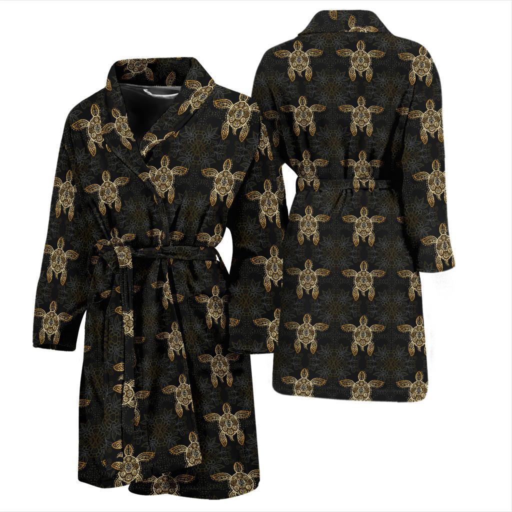 Gold Tribal Turtle Polynesian Design Men Bath Robe-JTAMIGO.COM