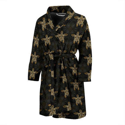 Gold Tribal Turtle Polynesian Design Men Bath Robe-JTAMIGO.COM