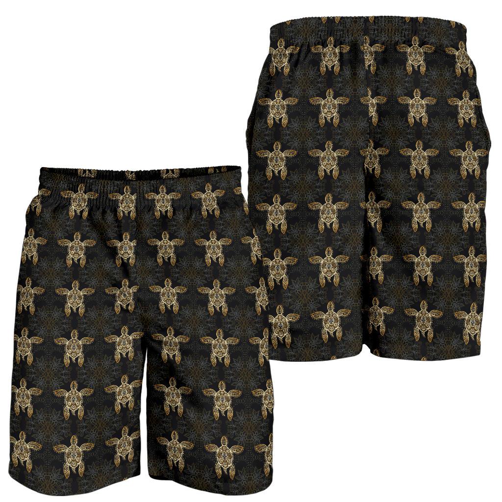 Gold Tribal Turtle Polynesian Design Mens Shorts-JTAMIGO.COM