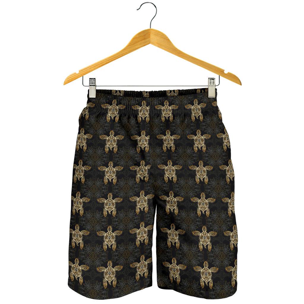 Gold Tribal Turtle Polynesian Design Mens Shorts-JTAMIGO.COM