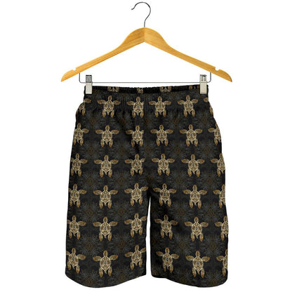 Gold Tribal Turtle Polynesian Design Mens Shorts-JTAMIGO.COM