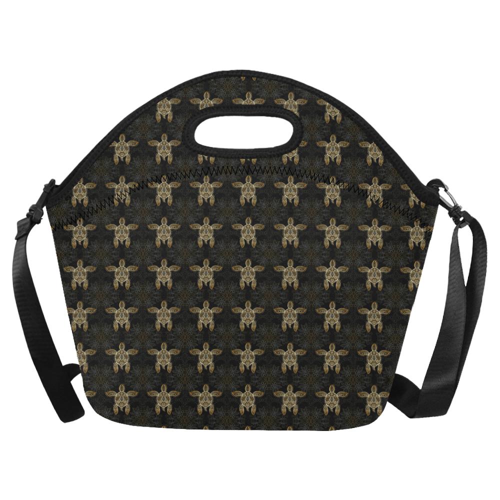 Gold Tribal Turtle Polynesian Design Neoprene Lunch Bag (Model 1669)(Large)-JTAMIGO.COM