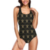 Gold Tribal Turtle Polynesian Design One Piece Swimsuit-JTAMIGO.COM