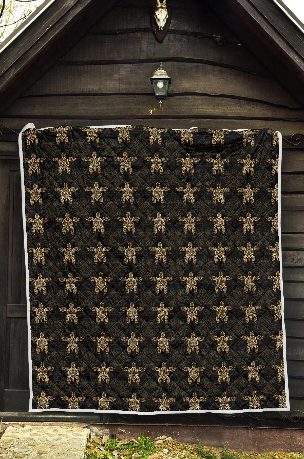 Gold Tribal Turtle Polynesian Design Premium Quilt-JTAMIGO.COM