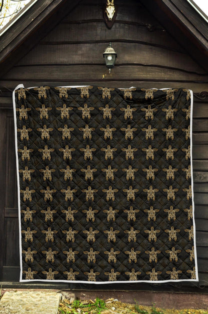 Gold Tribal Turtle Polynesian Design Premium Quilt-JTAMIGO.COM