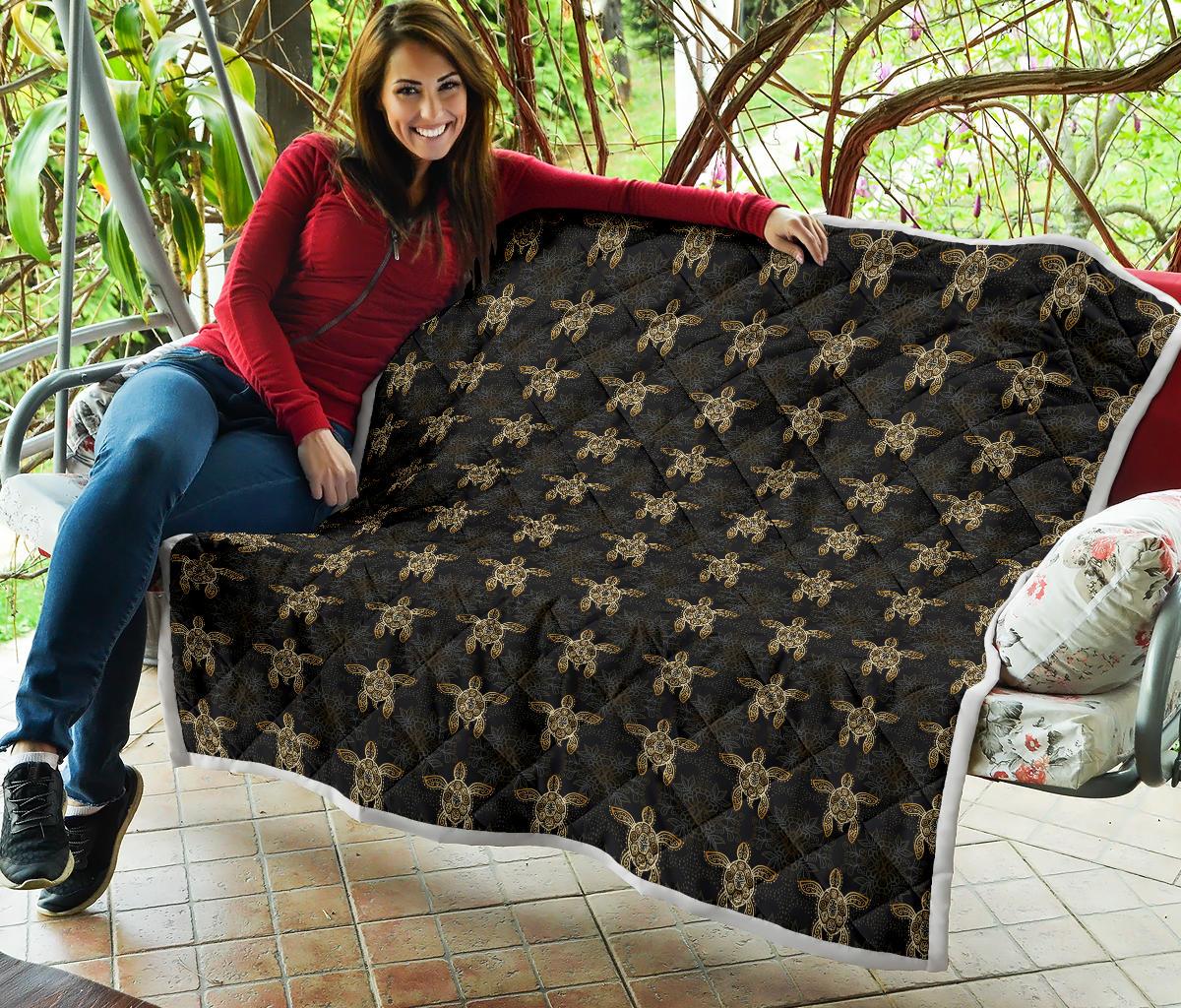 Gold Tribal Turtle Polynesian Design Premium Quilt-JTAMIGO.COM