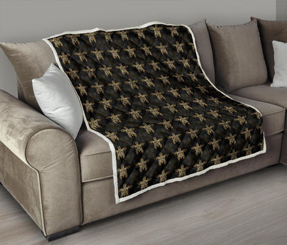 Gold Tribal Turtle Polynesian Design Premium Quilt-JTAMIGO.COM
