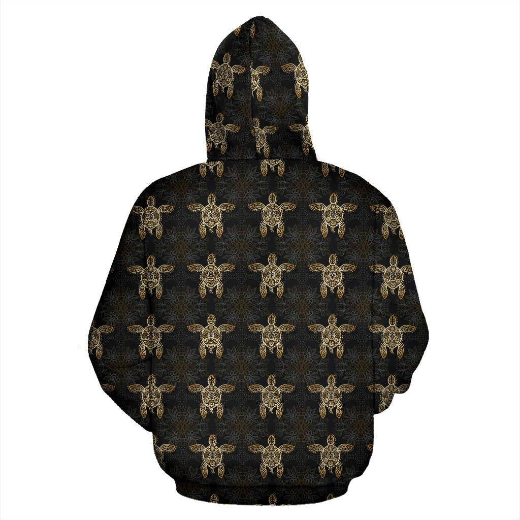 Gold Tribal Turtle Polynesian Design Pullover Hoodie