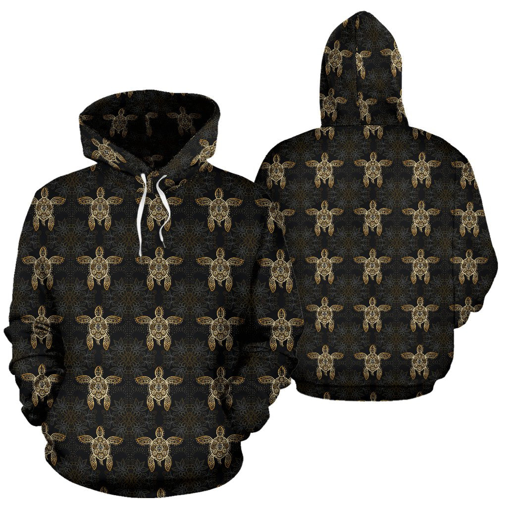 Gold Tribal Turtle Polynesian Design Pullover Hoodie