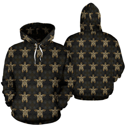 Gold Tribal Turtle Polynesian Design Pullover Hoodie