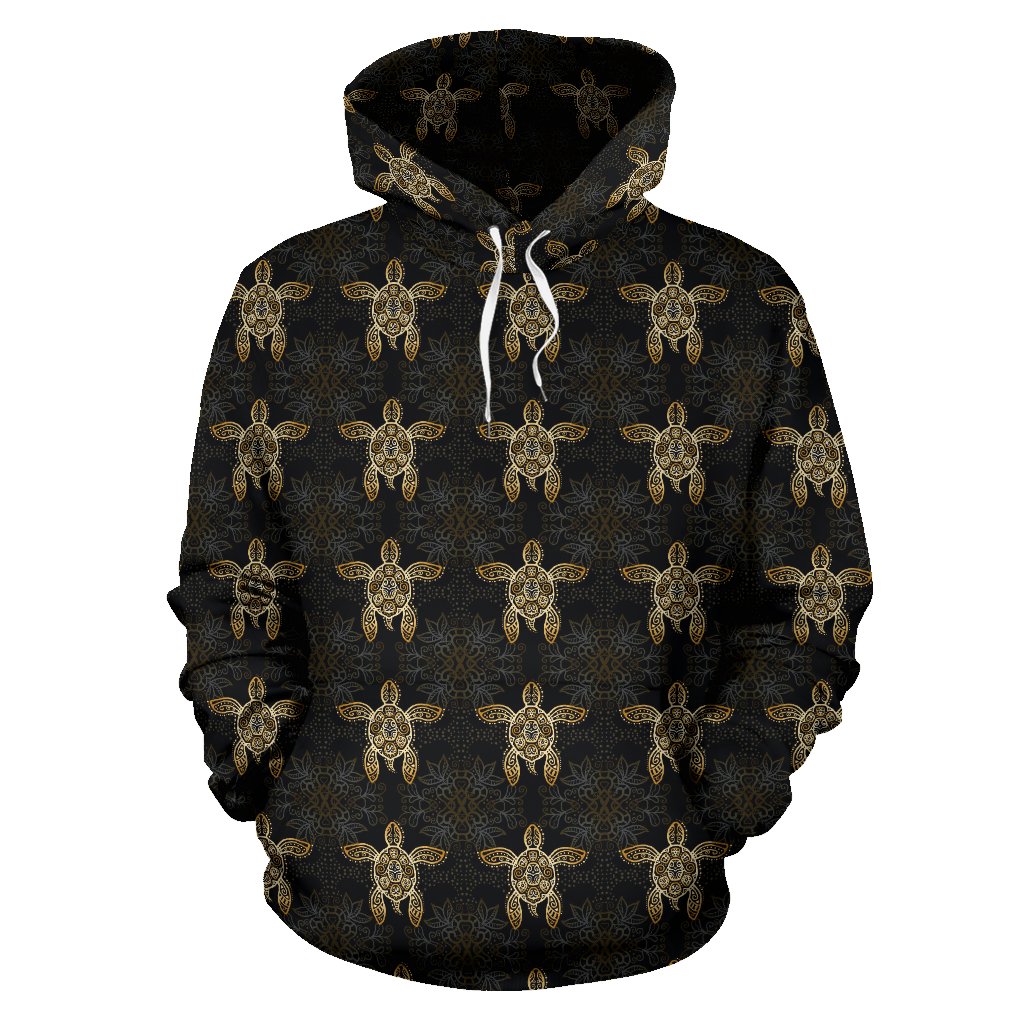 Gold Tribal Turtle Polynesian Design Pullover Hoodie