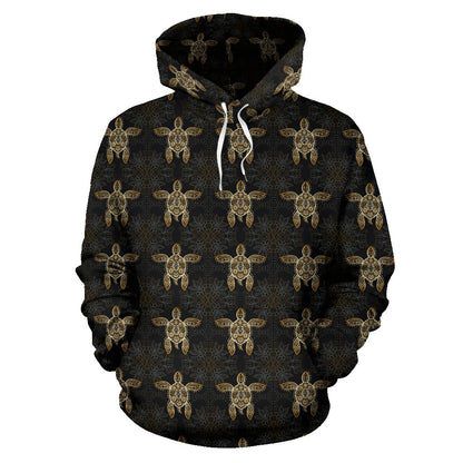 Gold Tribal Turtle Polynesian Design Pullover Hoodie