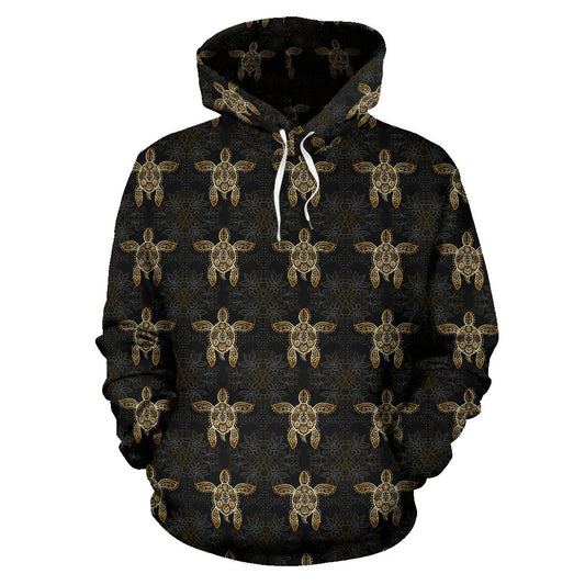Gold Tribal Turtle Polynesian Design Pullover Hoodie