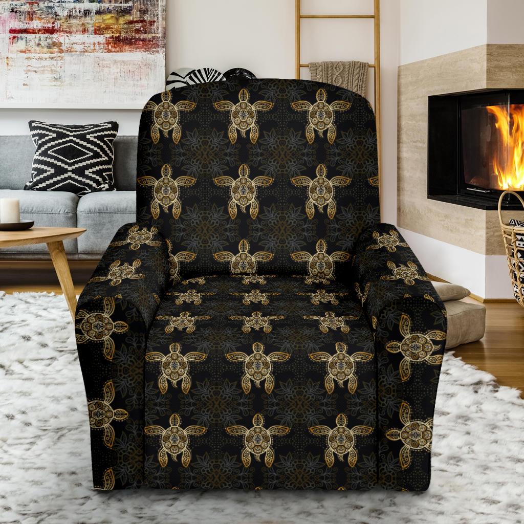 Gold Tribal Turtle Polynesian Design Single Sofa Slipcover -JTAMIGO.COM
