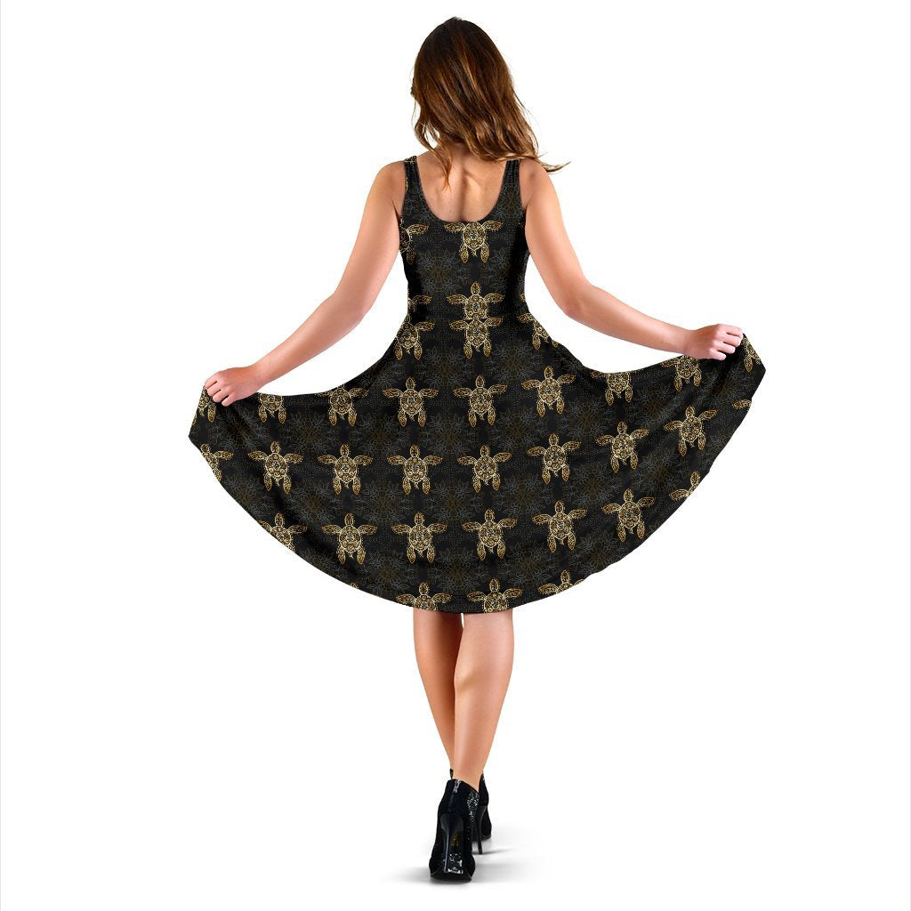 Gold Tribal Turtle Polynesian Design Sleeveless Dress
