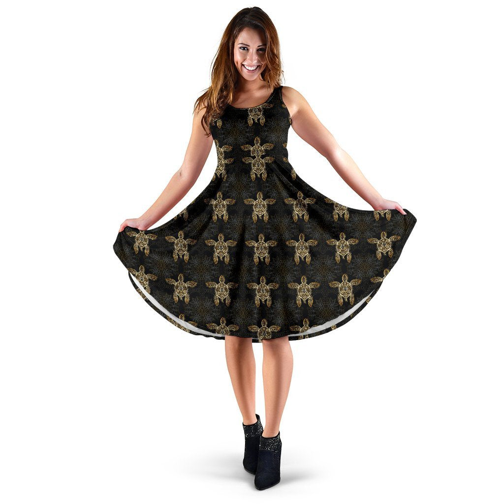 Gold Tribal Turtle Polynesian Design Sleeveless Dress