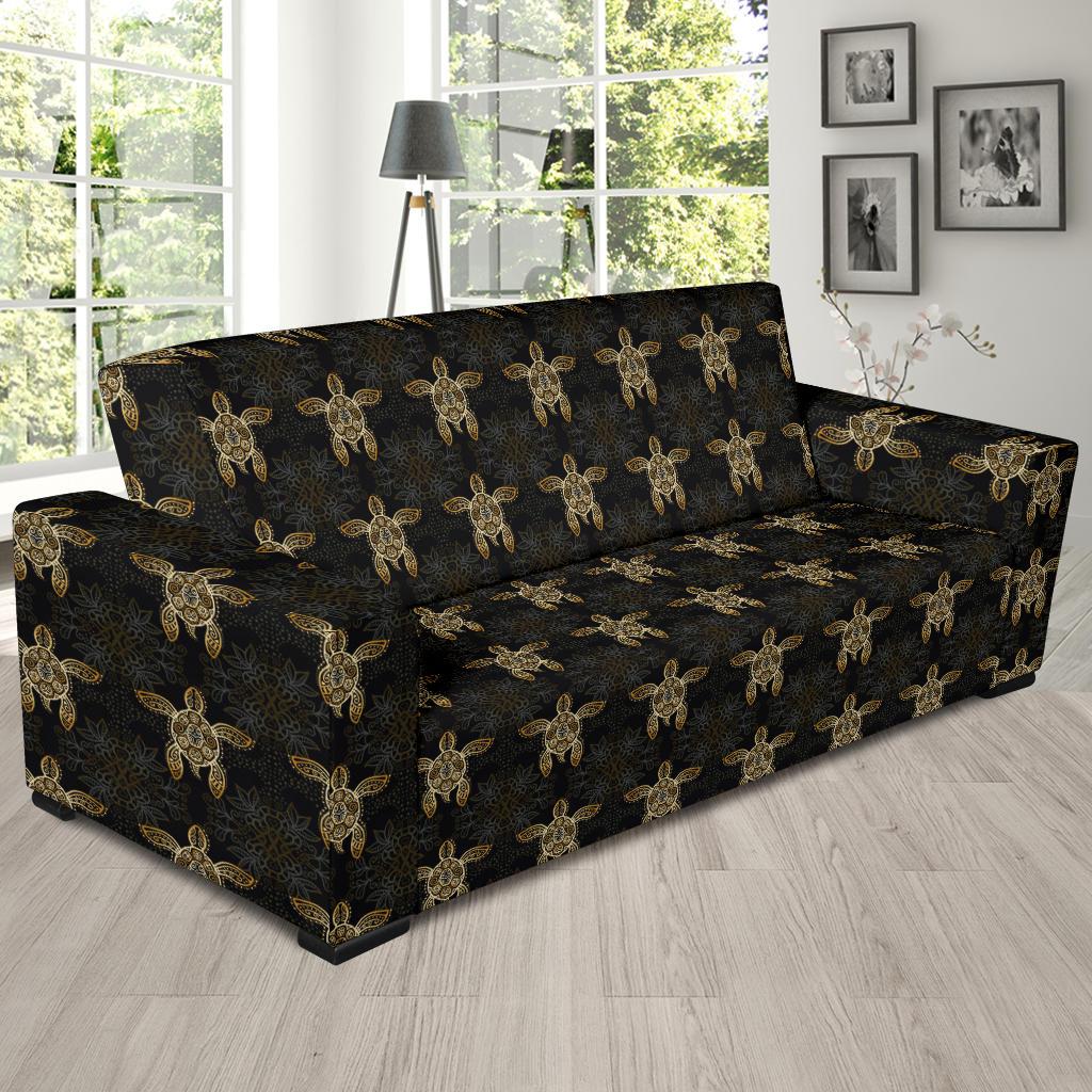 Gold Tribal Turtle Polynesian Design Sofa Slipcover-JTAMIGO.COM