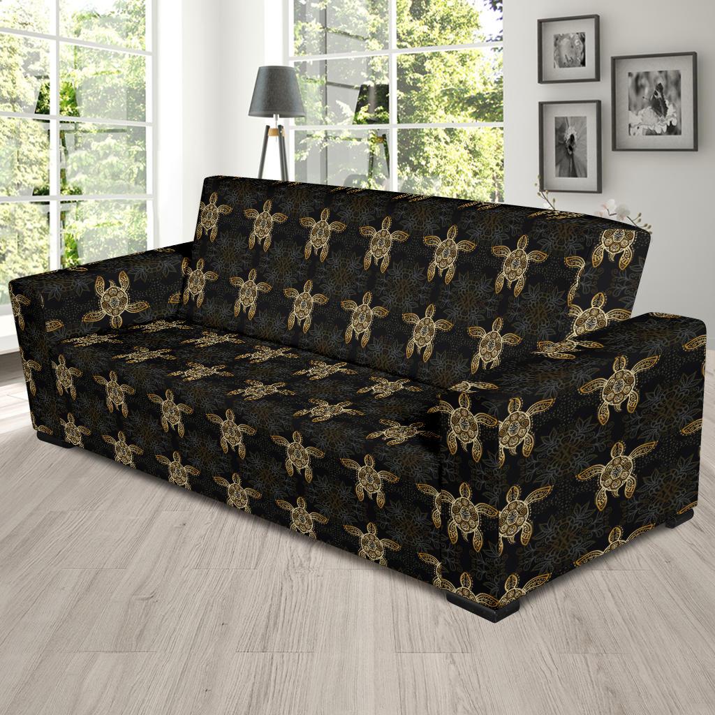 Gold Tribal Turtle Polynesian Design Sofa Slipcover-JTAMIGO.COM