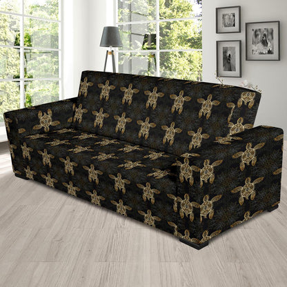 Gold Tribal Turtle Polynesian Design Sofa Slipcover-JTAMIGO.COM
