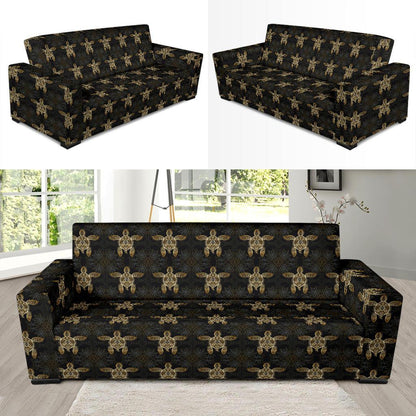 Gold Tribal Turtle Polynesian Design Sofa Slipcover-JTAMIGO.COM