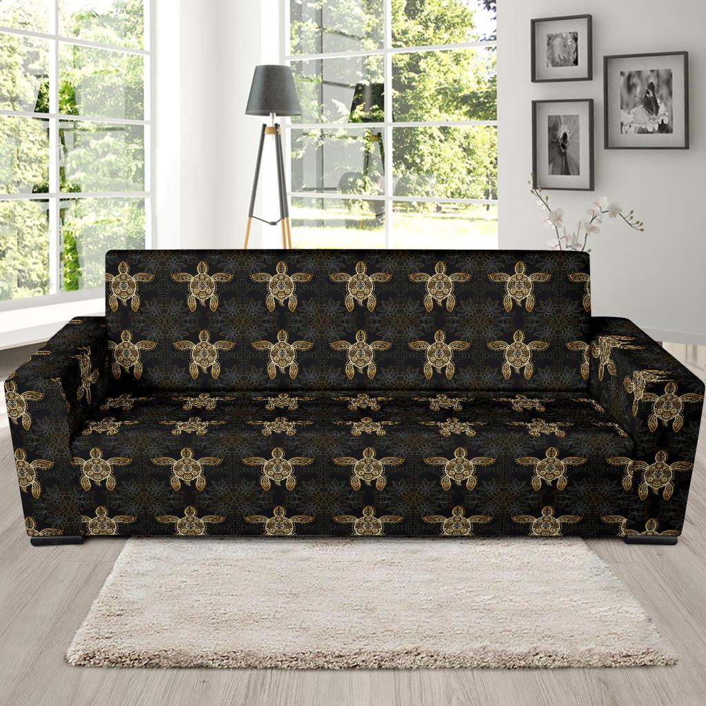 Gold Tribal Turtle Polynesian Design Sofa Slipcover-JTAMIGO.COM
