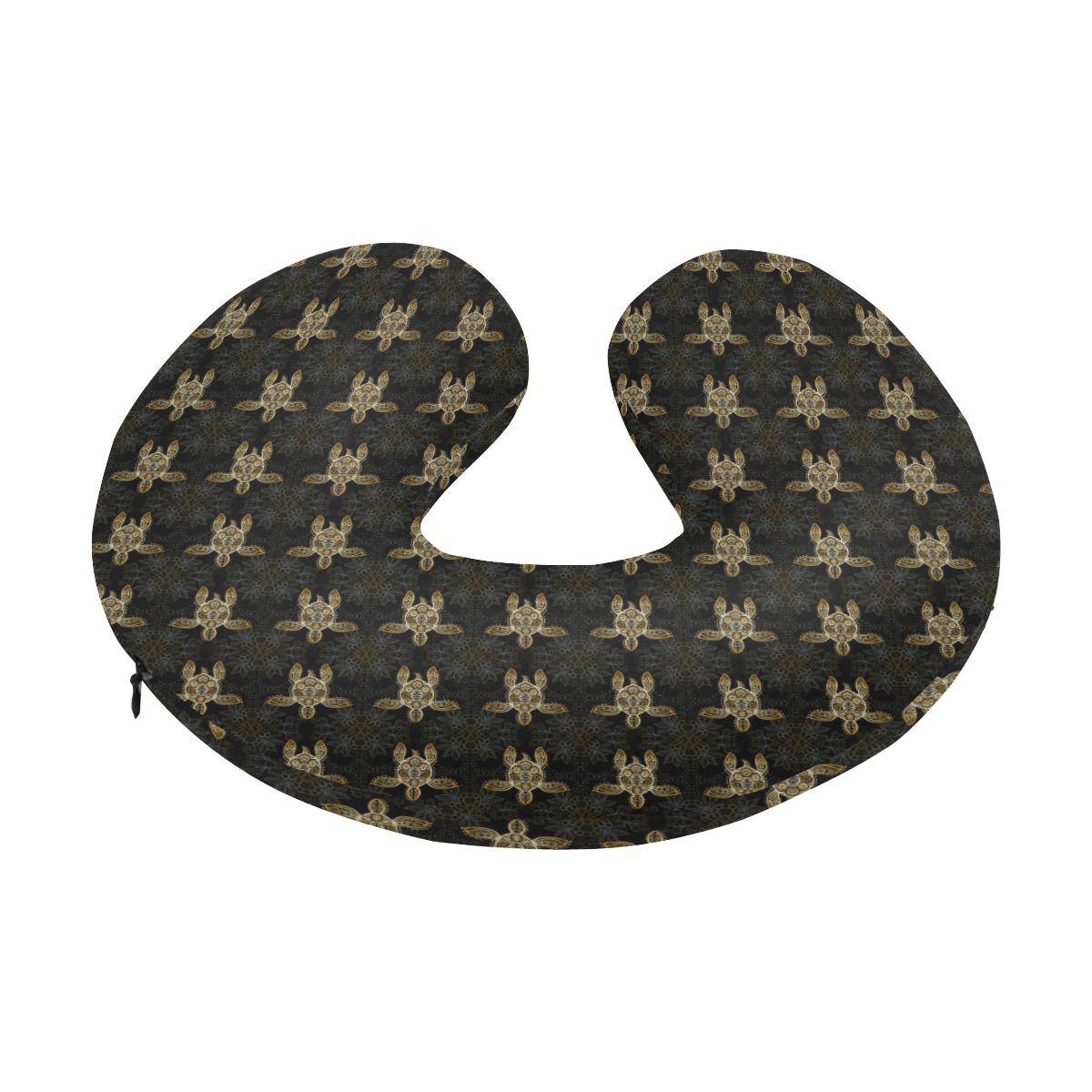 Gold Tribal Turtle Polynesian Design U-Shaped Travel Neck Pillow-JTAMIGO.COM