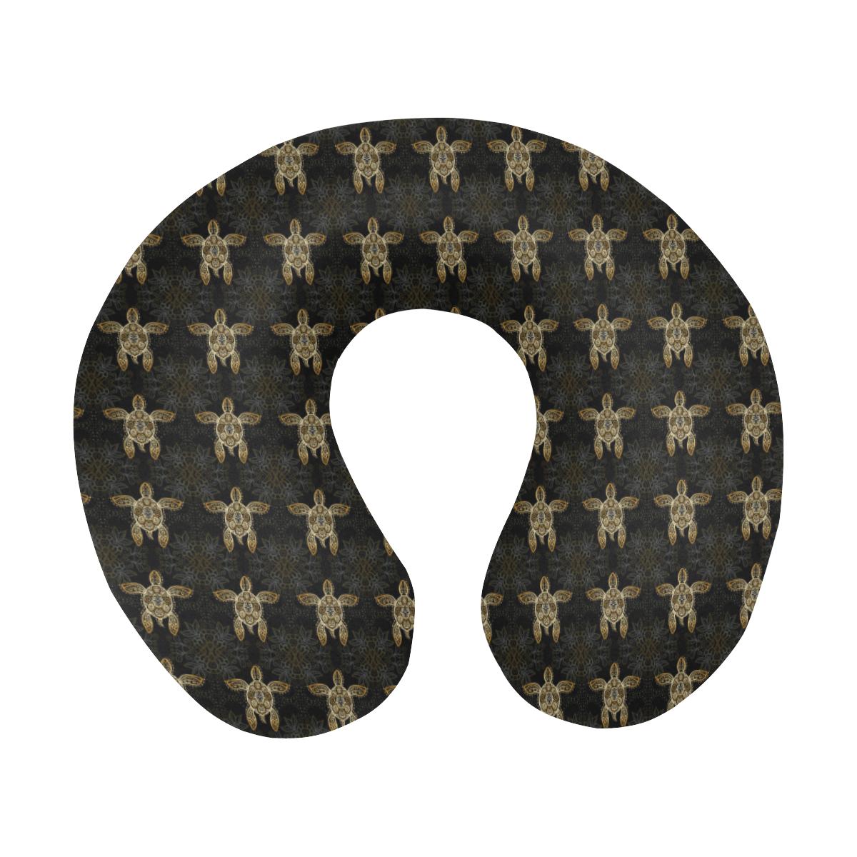Gold Tribal Turtle Polynesian Design U-Shaped Travel Neck Pillow-JTAMIGO.COM