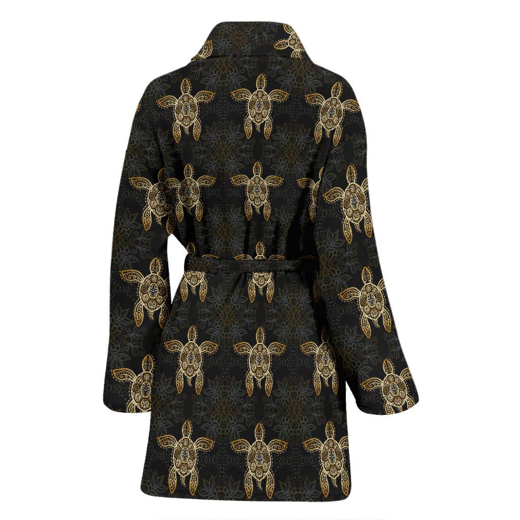 Gold Tribal Turtle Polynesian Design Women Bath Robe-JTAMIGO.COM