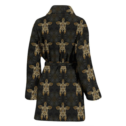Gold Tribal Turtle Polynesian Design Women Bath Robe-JTAMIGO.COM