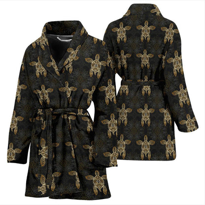 Gold Tribal Turtle Polynesian Design Women Bath Robe-JTAMIGO.COM