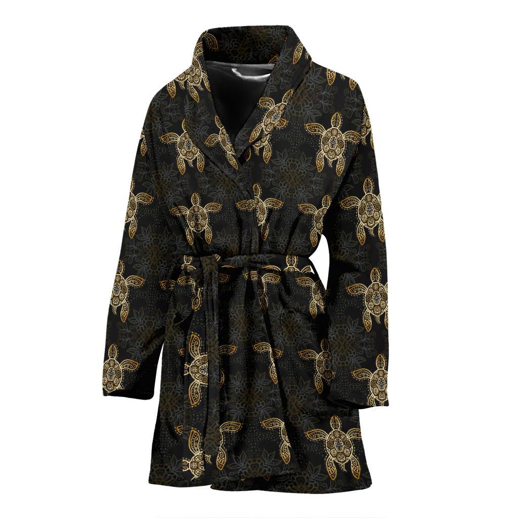 Gold Tribal Turtle Polynesian Design Women Bath Robe-JTAMIGO.COM